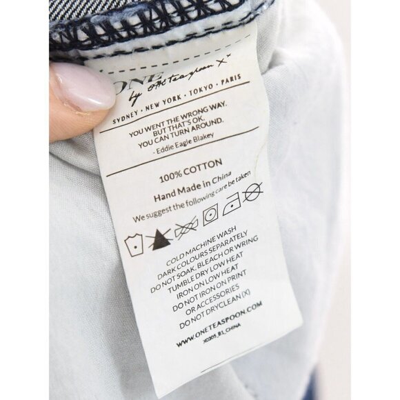 One Teaspoon Sz 27 Trashed Freebirds Crop Denim Jeans Skinny Dark Blue Women NWT - Picture 9 of 11